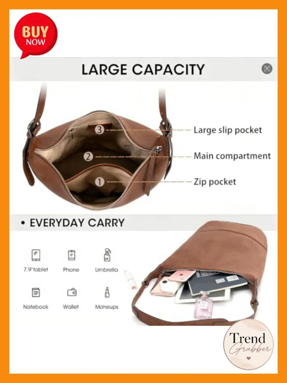 Genuine Leather Slouchy Hobo Tote Bag for Women - Full-Grain Cowhide,